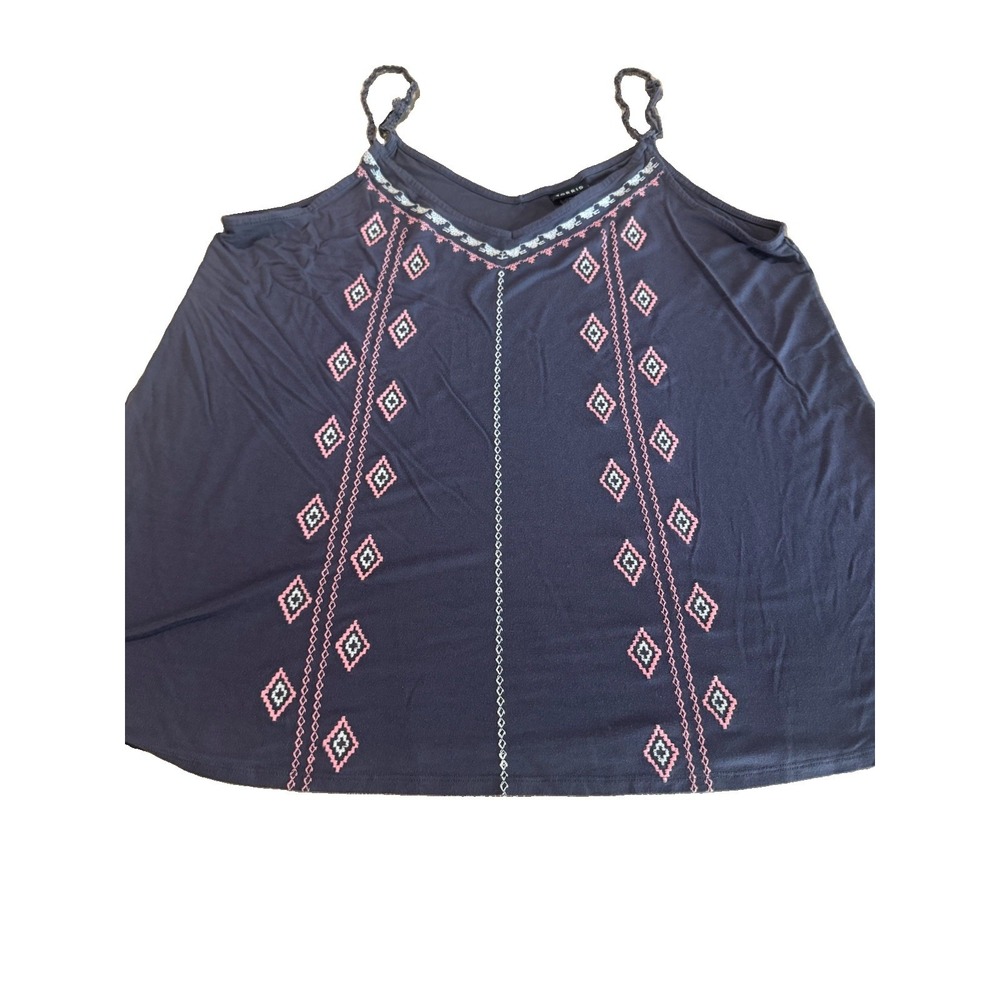 Torrid Size 2 Navy Pink Geometric Embroidered Cami Tank Adjustable Straps 2X